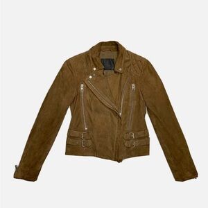 AllSaints Brown Suede Moto Jacket